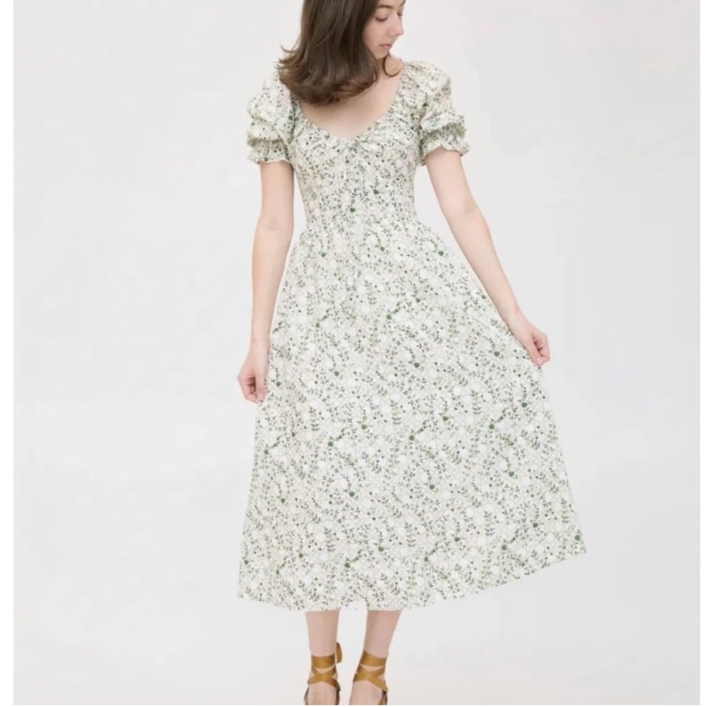 Hill House Cream Midi Dress with Green Floral Print - Picture 6 of 6